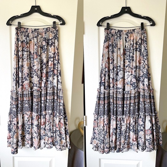 Spell Amethyst Maxi Skirt Boho Tiered Floral Nightfall Small EUC - Picture 2 of 7